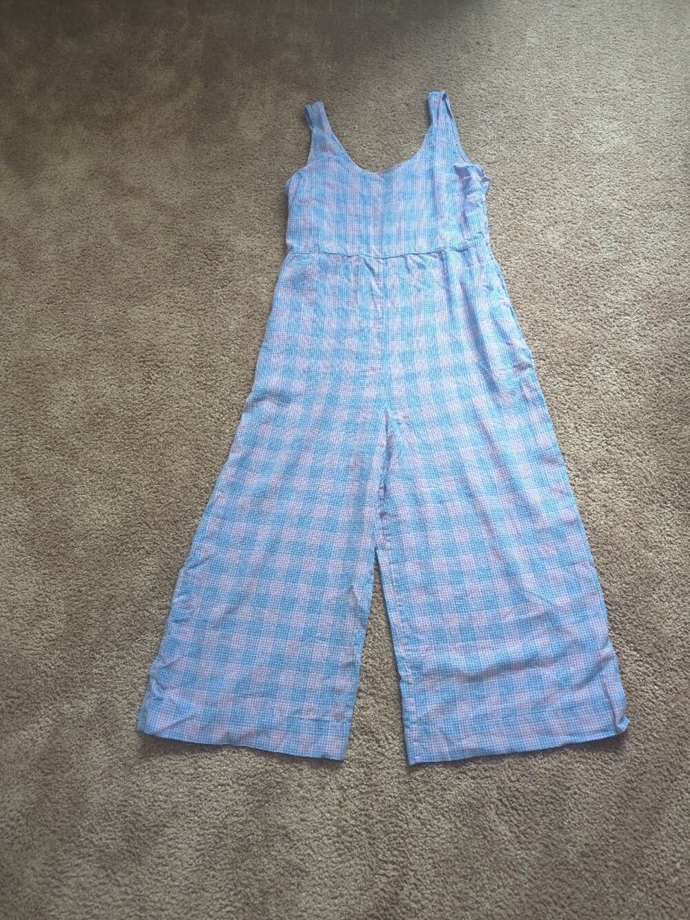 Patagonia Garden Island Blue Pink Plaid Jumpsuit Medium - Picture 3 of 12